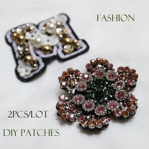 2 peças/lote flor letra artesanal strass miçangas remendo para roupas faça você mesmo lantejoulas bordado apliques remendos decorativos parches