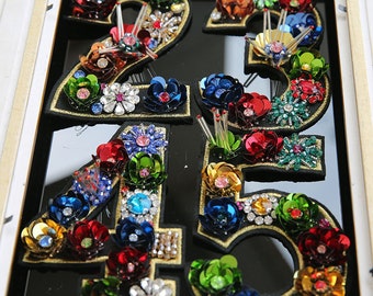 1pc number 3D Handmade rhinestone patches for clothing DIY sew on numbers beaded applique for jackets decorative sequin Parches
