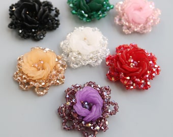 Apliques de flores de diamantes de imitación, parches de cuentas hechos a mano - Juego de 7 piezas DIY