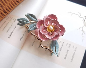 Luxury hanmdade vintage Chinese intangible cultural heritage velvet flower hairpin claw diy ronghua hair clip