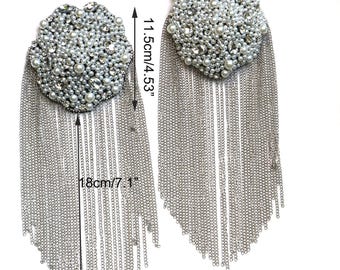 2pcs/set luxury Beaded epaulettes for nightclub clothes Punk Wind Coat Suit DIY Fashion Rhinestone Badge Epaulets Shoulder Patches appliques