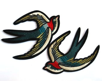 2pc/lot iron on patches for clothing Animal swallow patches embroidery appliques for jacket