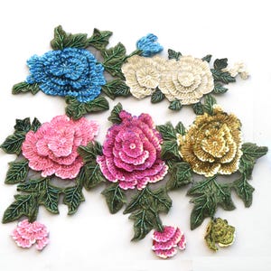 Flower beaded patches for clothing Sew on floral embroidery appliques parches ropa for clothes DIY sewing clothing decoration