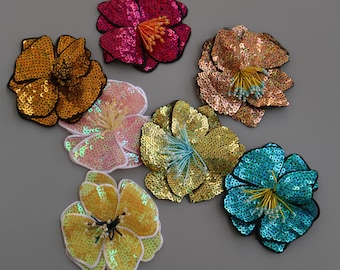 3D Handmade Sequins flower beaded patches for clothing Rhinestone floral embroidery patch applique for clothes