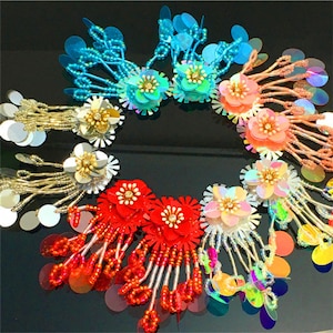 2pc/lot 3D Rhinestone tassel flower beaded patches for clothing floral sequin patch decorative rhinestone parches appliques