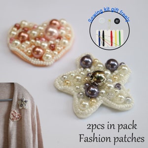 Fashion 2pc/lot star heart beaded patches for clothing Sew on patch decorative parches bordados para ropa Embroidery appliques heart patch