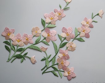 1pair long floral embroidered Patches for Clothing iron on Embroidery Stickers Clothing Applique flowers Decoration Badge parches