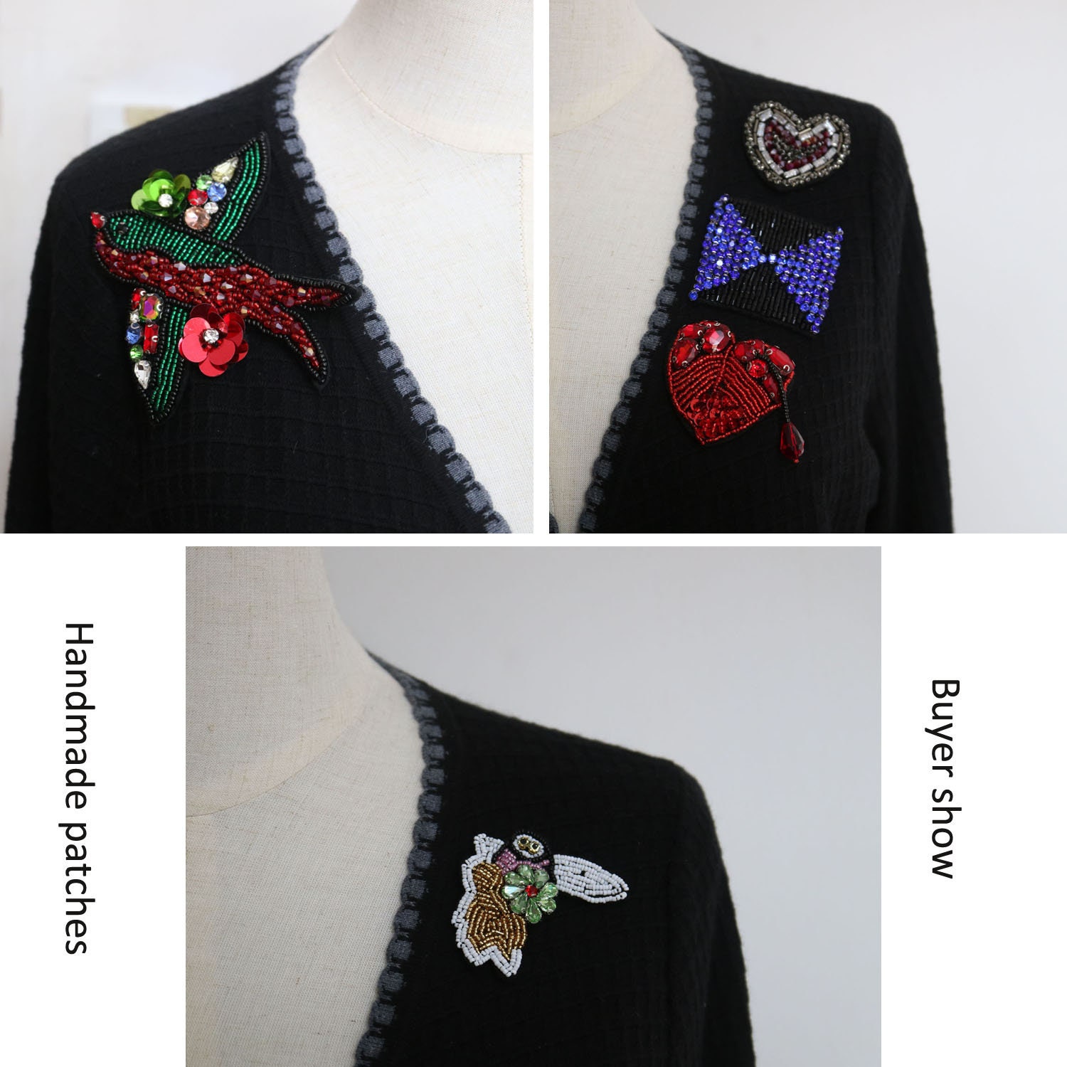 Rhinestone Hand-Beaded Applique Patch - White & Green Sew-on Patch For Clothing, Bags, Shoes (Approx. 7.4x11cm) - View #11