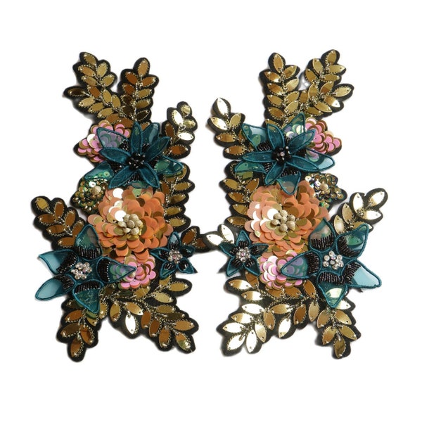 2 pc/ensemble de luxe broderie sequin fleurs patchs pour vêtements bricolage floral brodé parches appliques pour vêtements décoration parch ropa