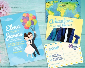 DIY Printable Up & Away Inspired Wedding Invitation | Save The Date | RSVP | Adventure  Invite With Custom Couple  Kit Download | Digital