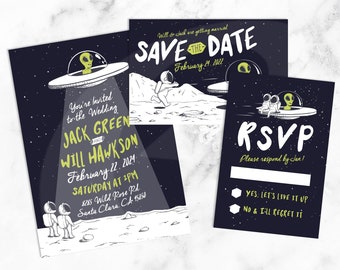 DIY Printable UFO Science Fiction Alien Wedding Invitation | Save The Date | RSVP | Space Galaxy Astronaut Kit Download | Digital File