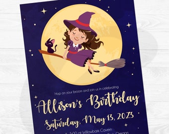 DIY Printable Witch Halloween Birthday Party Invitation | Magically Cat Sweet Sixteen, Quinceañera Invite Kit Download | Digital File