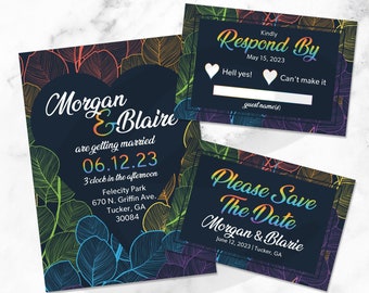 DIY Printable Love is Love Pride Rainbow Wedding Invitation | Save The Date | RSVP | Same Sex Marriage Gay Lesbian LGBT Leaf Nature Download