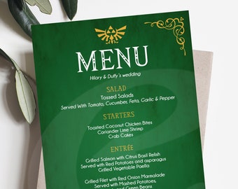 DIY Printable Legend Of Zelda Inspired Menu Template  | Video Game Triforce  Dinner Program | Digital Download