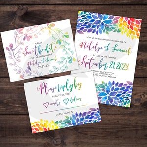 DIY Printable Love is Love Pride Rainbow Wedding Invitation | Save The Date | RSVP | Same Sex Marriage Gay Lesbian LGBT Leaf Flower Nature