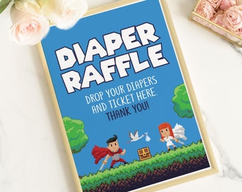 INSTANT DOWNLOAD 8bit Video Game Diaper Raffle  Shower Game Sign  | DnD Geeky Gamer Gender Neutral Poster