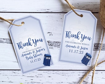 Printable Space Doctor Inspired Favor Tag Wedding Birthday Baby Shower 2"x3.25" Detail Card | Police BoxTime Travel  | Digital File