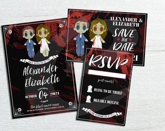 DIY Printable Gothic Zombie Couple Wedding Invitation | Save The Date | RSVP | Customizable Spooky Halloween Invite Kit | Digital File