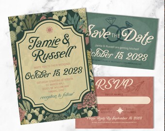 DIY Printable Cactus Western Wedding Invitation | Save The Date | RSVP | Desert Invite Kit Download | Digital File