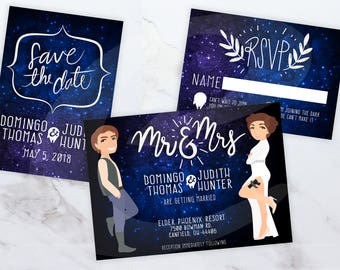 DIY Printable Space battle Inspired Wedding Invitation | Save The Date | RSVP |  Elegant Space Galaxy  | Princess | Smuggler | Digital