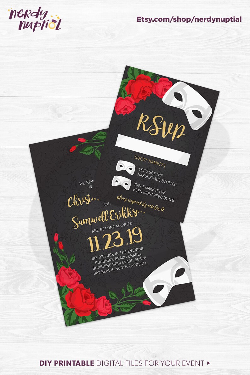 DIY Printable Phantom of the Opera Wedding Invitation Save Etsy