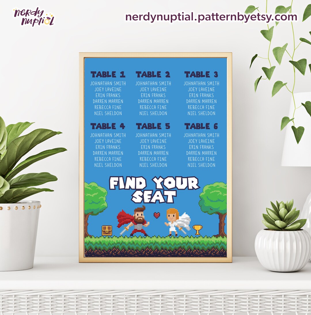 8bit Video Game Inspired Wedding Seating Chart Template DIY Wedding D&D