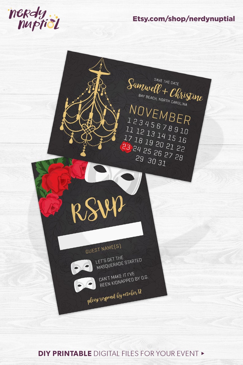 DIY Printable Phantom of the Opera Wedding Invitation Save Etsy