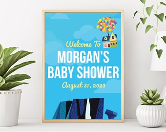 DIY Printable Up & Away Inspire Baby Shower Welcome Sign Template | Pixar Adventure Gender Neutral Shower Poster
