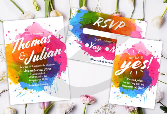 Gay pride rainbow theme 10 handmade wedding/evening invitations 