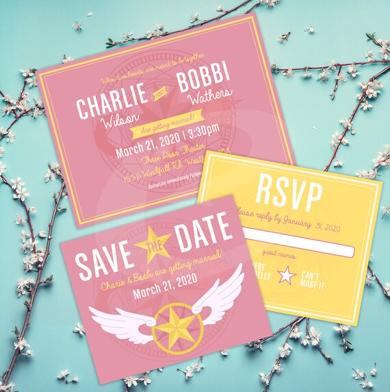 Magical Girl Inspired Wedding Invitation Save The Date In Etsy Magical Girl Inspired Wedding Invitation Save The Date In Etsy