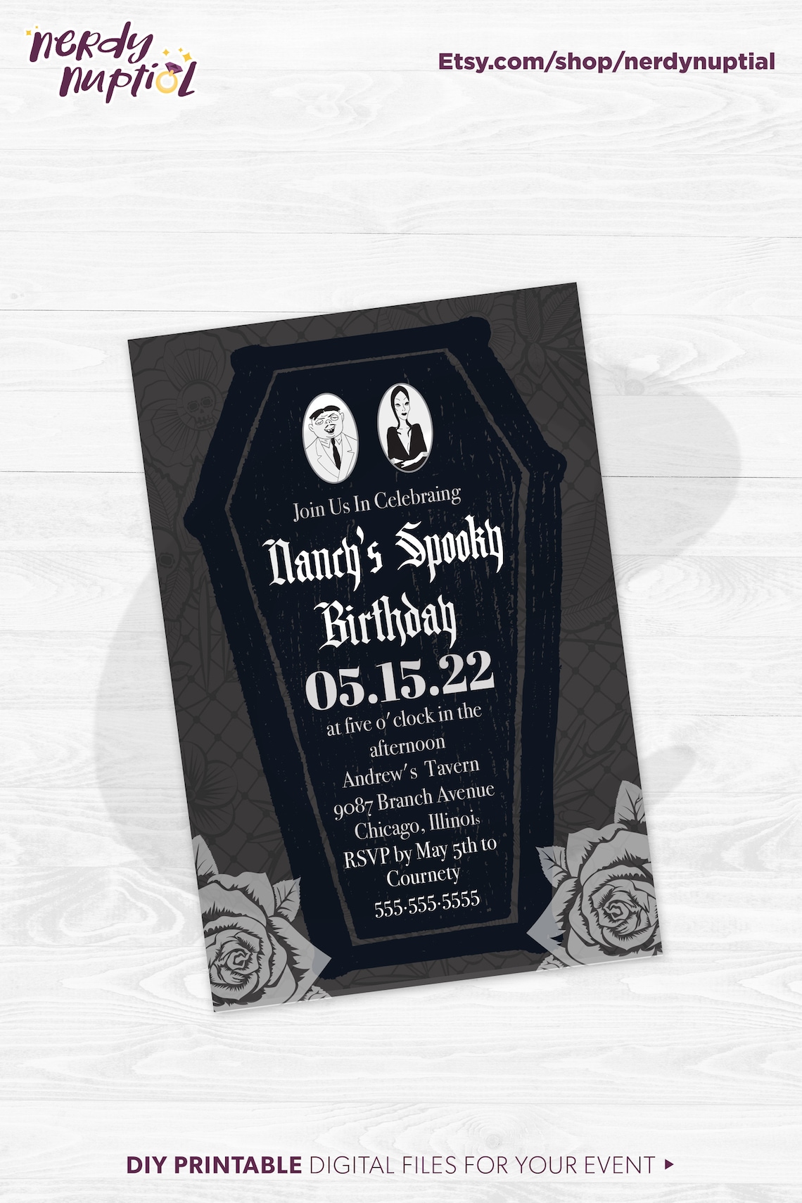 DIY Printable Addams Family Inspired Birthday Party Invitation Etsy