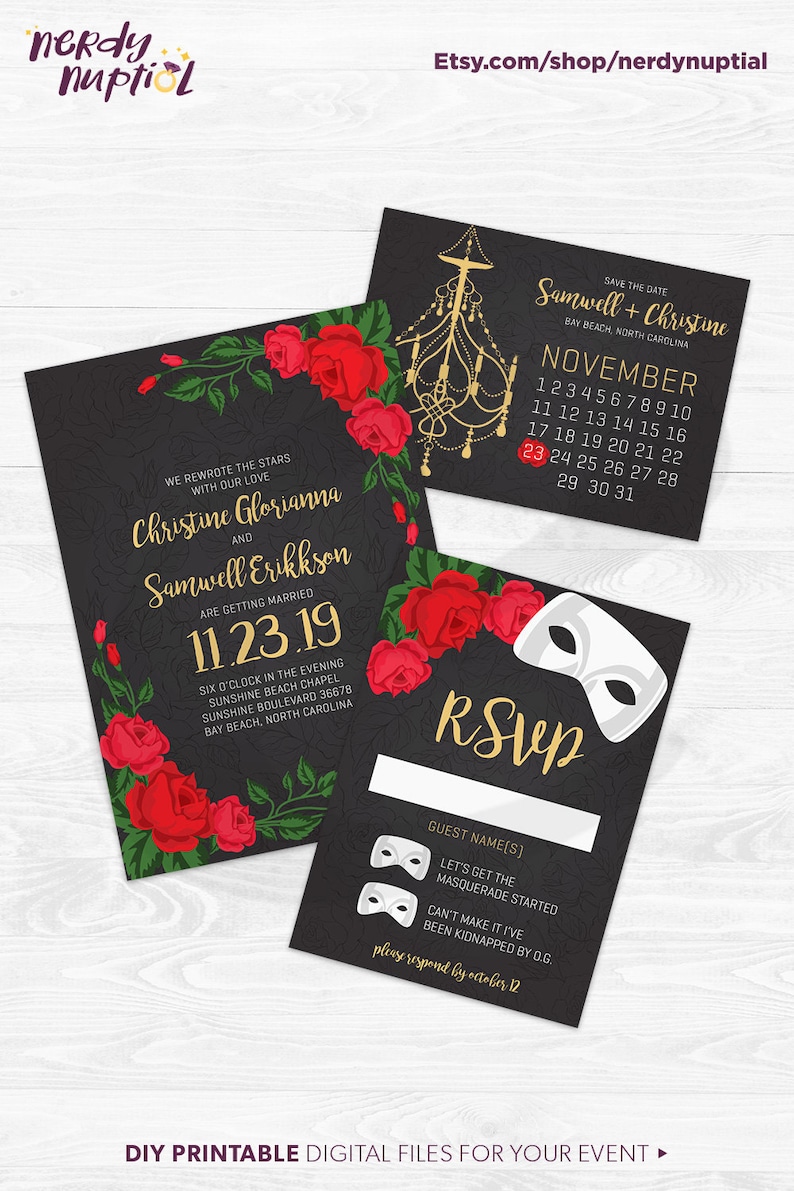 DIY Printable Phantom of the Opera Wedding Invitation Save Etsy
