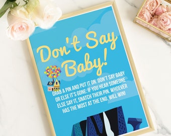 INSTANT Download Up & Away Inspire Don't Say Baby Clothespin Shower Game Table Sign  | DIY  Pixar Adventure  Gender Neutral Poster