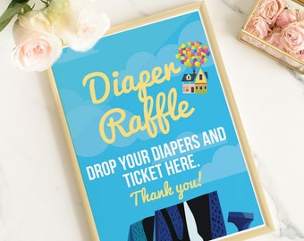 INSTANT Download Up & Away Inspire Diaper Raffle  Shower Game Sign  | DIY  Pixar Adventure Gender  Neutral Poster