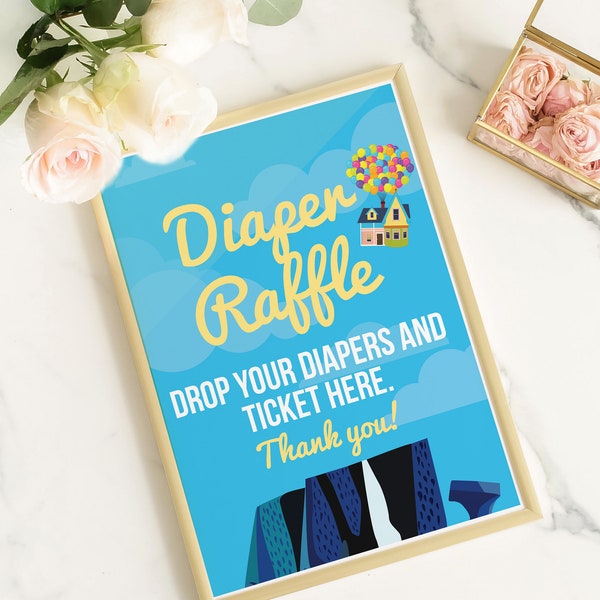 INSTANT Download Up & Away Inspire Diaper Raffle  Shower Game Sign  | DIY  Pixar Adventure Gender  Neutral Poster