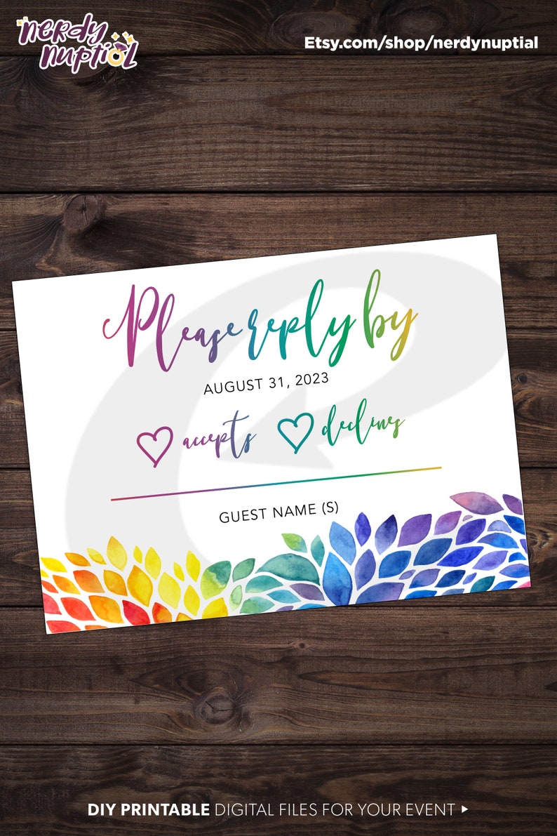 DIY Printable Love is Love Pride Rainbow Wedding Invitation Save The Date RSVP Same Sex Marriage Gay Lesbian LGBT Leaf Flower Nature image 4