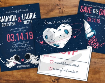 Invitación de boda de astronauta imprimible DIY / Guardar la fecha / RSVP / Space Galaxy Invite Kit Descargar / Archivo digital