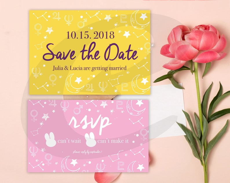 Magical Girl Anime Themed Wedding Invitation Save The Date