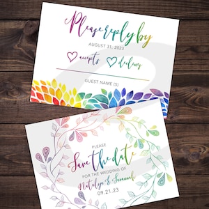 DIY Printable Love is Love Pride Rainbow Wedding Invitation Save The Date RSVP Same Sex Marriage Gay Lesbian LGBT Leaf Flower Nature image 7