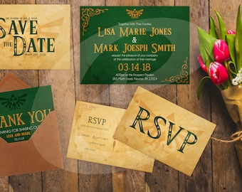 DIY Printable Vintage Quest RPG Green Video Game  Inspired Wedding Invitation | Save The Date | RSVP | Wedding Kit Download  | Digital File