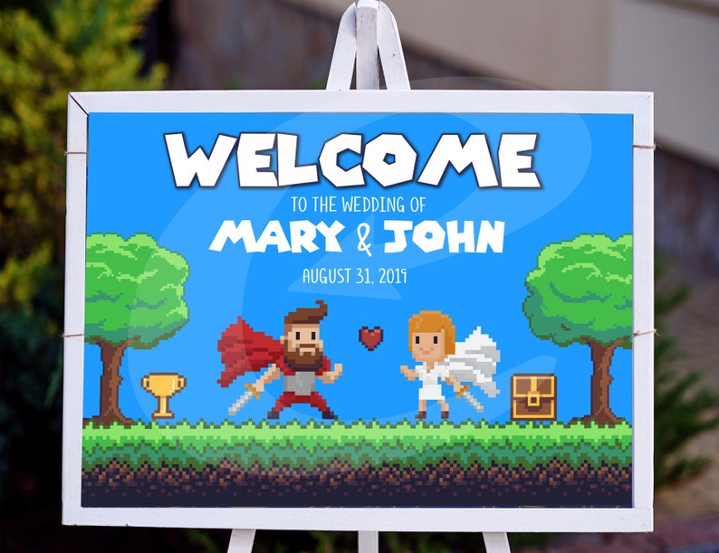 Video Game Themed Wedding Welcome Sign Guest Book Cover Wedding Poster