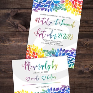 DIY Printable Love is Love Pride Rainbow Wedding Invitation Save The Date RSVP Same Sex Marriage Gay Lesbian LGBT Leaf Flower Nature image 6