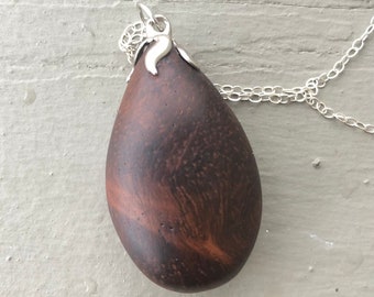 Hand Carved Rosewood Drop Necklace