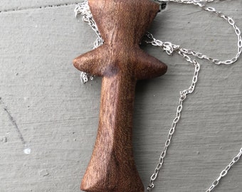Hand Carved Walnut Cross Necklace