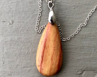 Hand Carved Tulipwood Drop Necklace