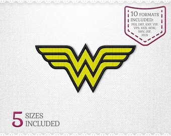 Wonder Woman Logo Shield Embroidery Machine Design - 5 Sizes - INSTANT DOWNLOAD