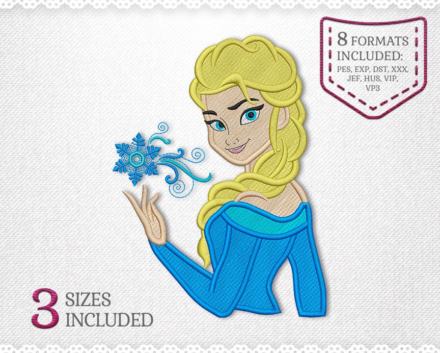 Elsa Frozen Embroidery Machine Design 3 Sizes INSTANT Etsy