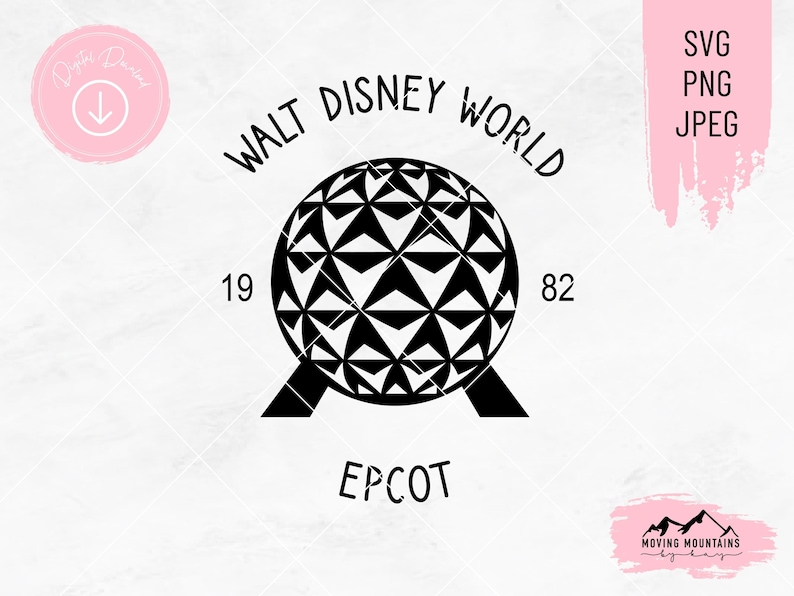 Pu&ograve; includere: Grafica in bianco e nero della sfera del centro Epcot, con il testo "Walt Disney World" sopra e "Epcot" sotto. I numeri "19" e "82" sono su entrambi i lati della sfera.