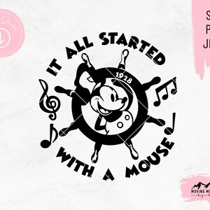 Tutto è iniziato con un mouse - Steamboat Willie Design Bundle - svg, png, jpeg - per macchine Cricut/taglio DIGITAL DOWNLOAD