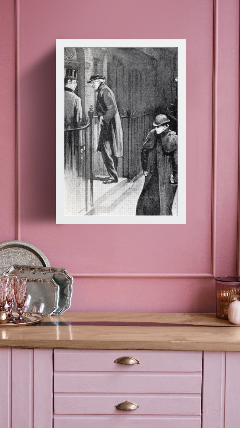 Sleuth Sherlock Holmes Eavesdropping on Conversation Poster Literary Wall Decor Vintage